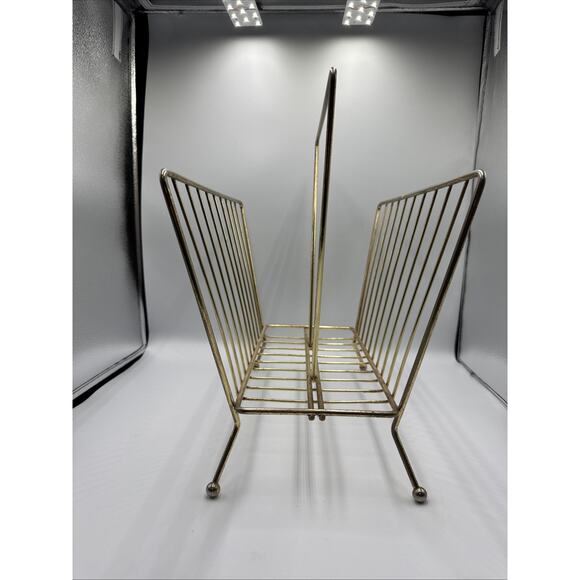MCM Gold Tone Metal Magazine Rack - 15” H X 16 L X 9” W (approximately) - Picture 2 of 16